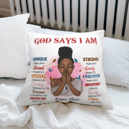 Personalized Black Queen, Black Girl, God Says I Am Linen Throw Pillow