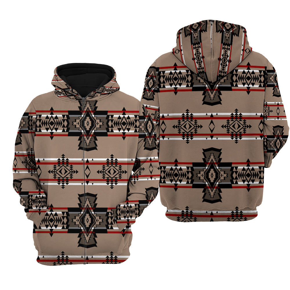 Brown Pattern Culture Native American 3D All Over Print Hoodie and Zip Hoodie