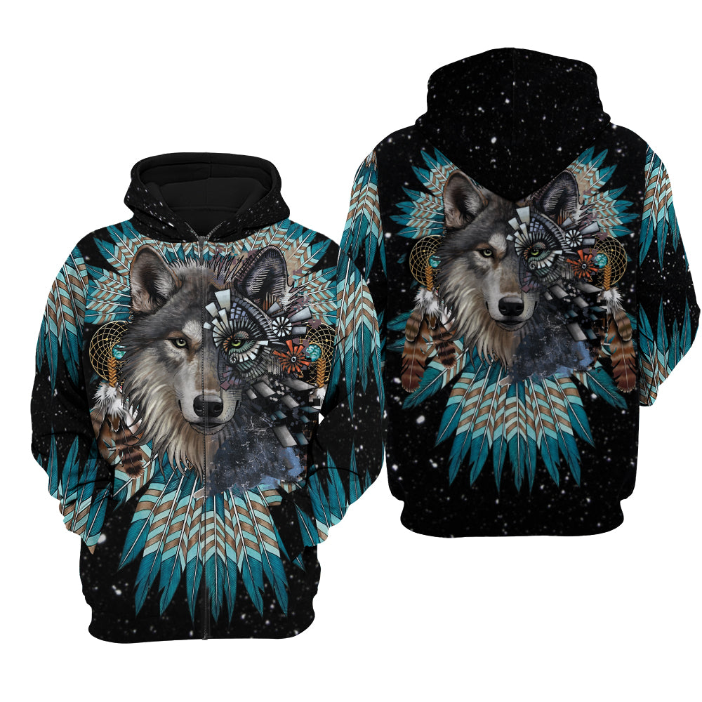 Native Culture Wolf Pattern 3D All Over Print Sweatshirt And Hoodie